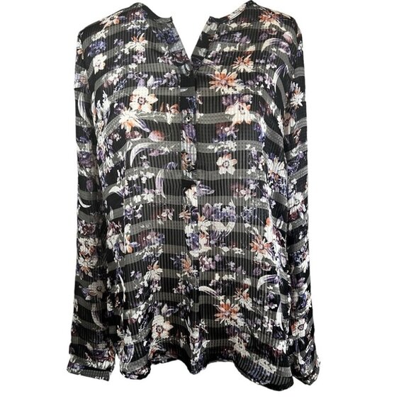 SKIES ARE BLUE Blouse Floral Stripe Sheer Size Small - Picture 1 of 9